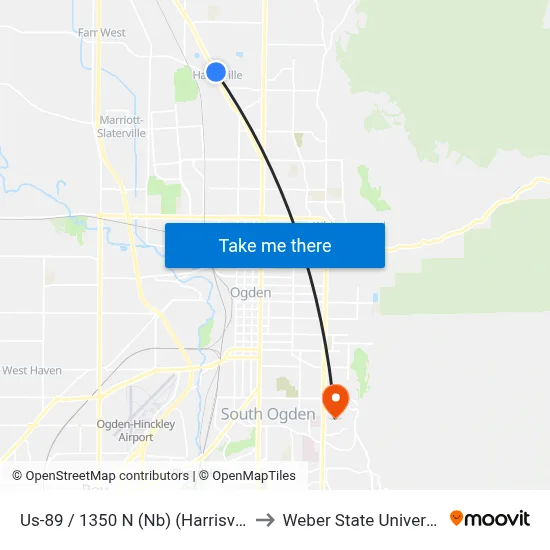 Us-89 / 1350 N (Nb) (Harrisville) to Weber State University map