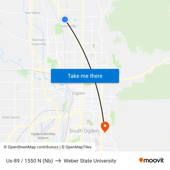 Us-89 / 1550 N (Nb) to Weber State University map
