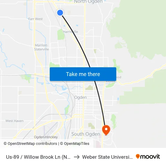 Us-89 / Willow Brook Ln (Nb) to Weber State University map