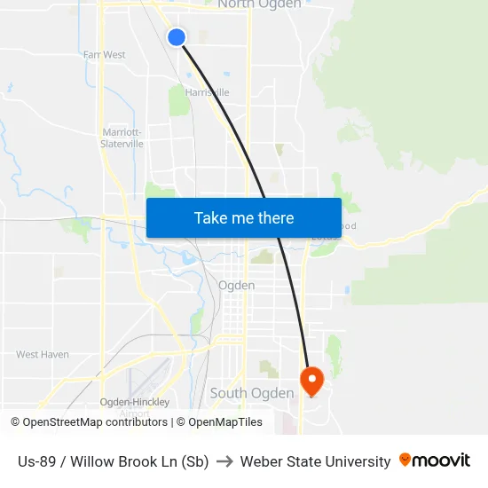 Us-89 /  Willow Brook Ln (Sb) to Weber State University map