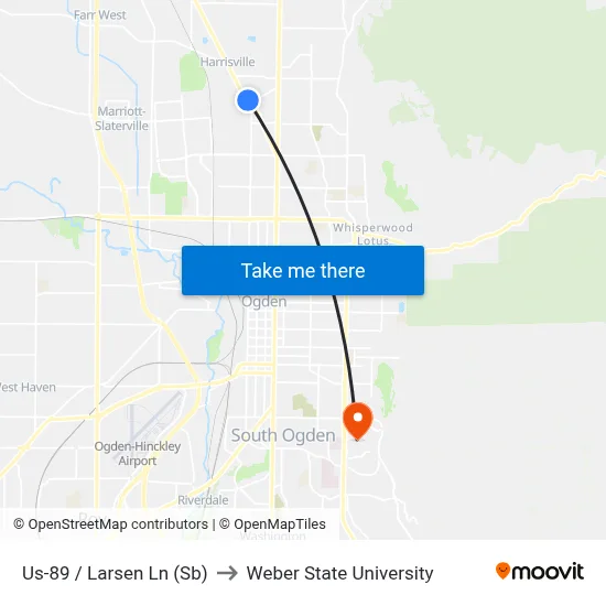 Us-89 / Larsen Ln (Sb) to Weber State University map