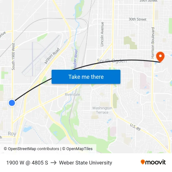 1900 W @ 4805 S to Weber State University map