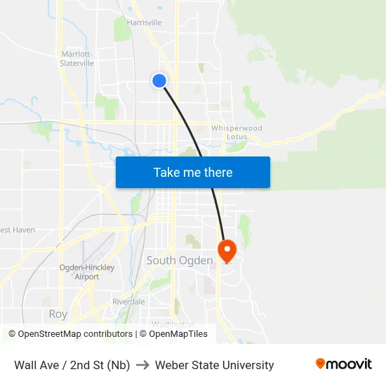 Wall Ave / 2nd St (Nb) to Weber State University map