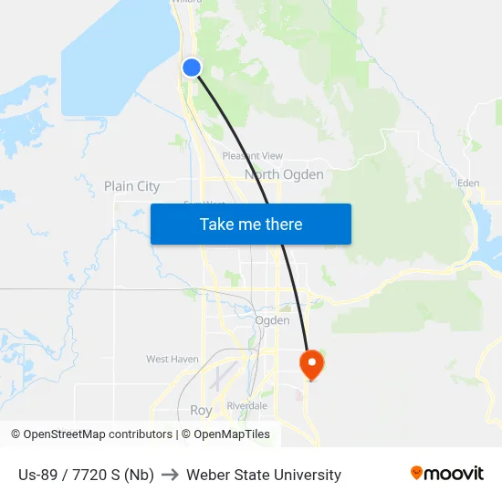 Us-89 / 7720 S (Nb) to Weber State University map