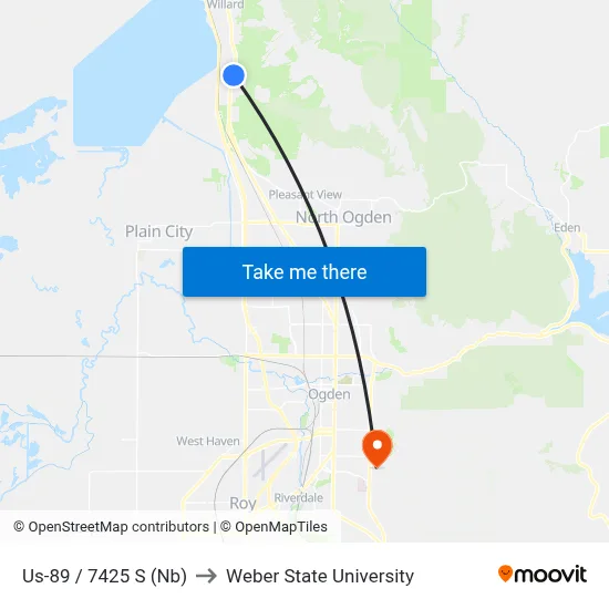 Us-89 / 7425 S (Nb) to Weber State University map