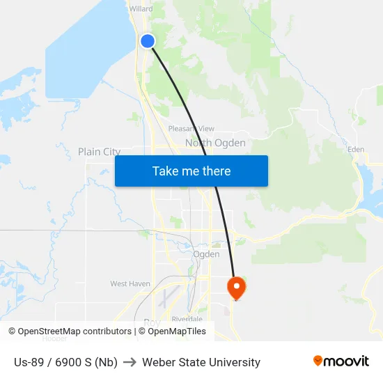 Us-89 / 6900 S (Nb) to Weber State University map