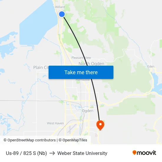 Us-89 / 825 S (Nb) to Weber State University map