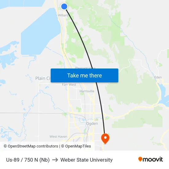 Us-89 / 750 N (Nb) to Weber State University map