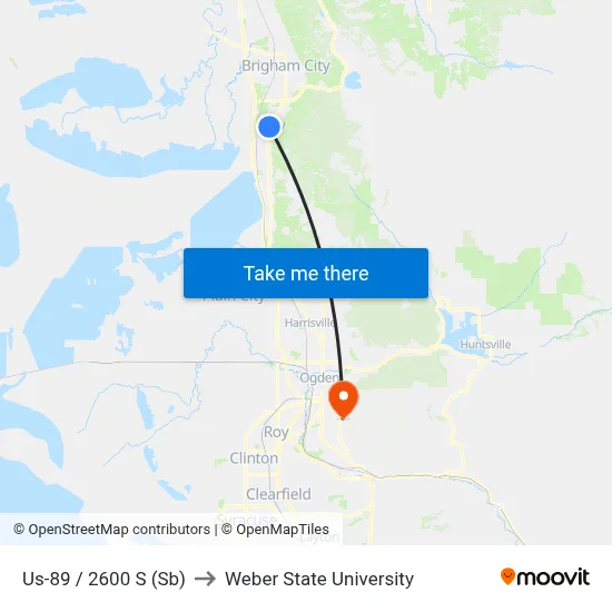 Us-89 / 2600 S (Sb) to Weber State University map