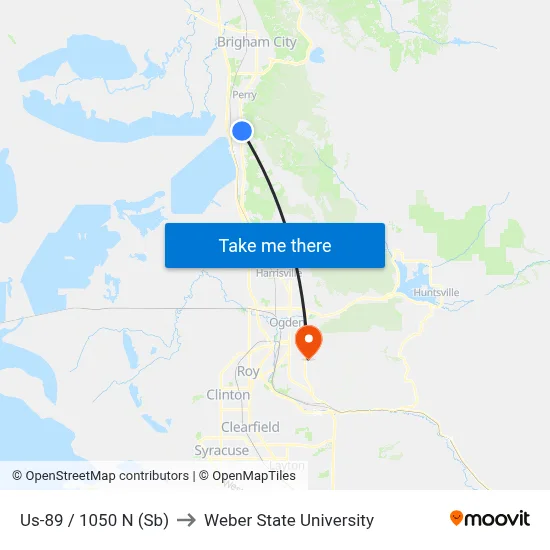 Us-89 / 1050 N (Sb) to Weber State University map