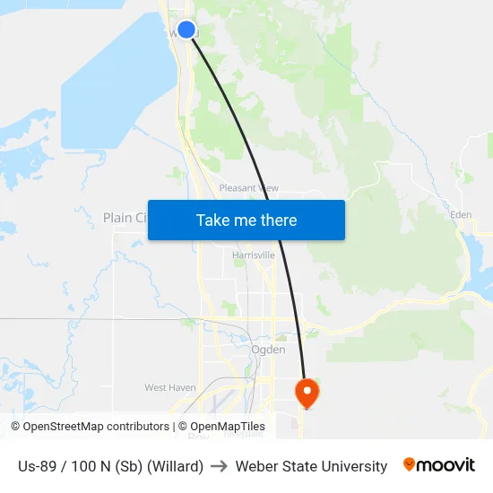 Us-89 / 100 N (Sb) (Willard) to Weber State University map