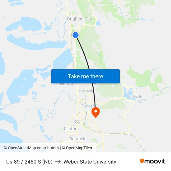 Us-89 / 2450 S (Nb) to Weber State University map