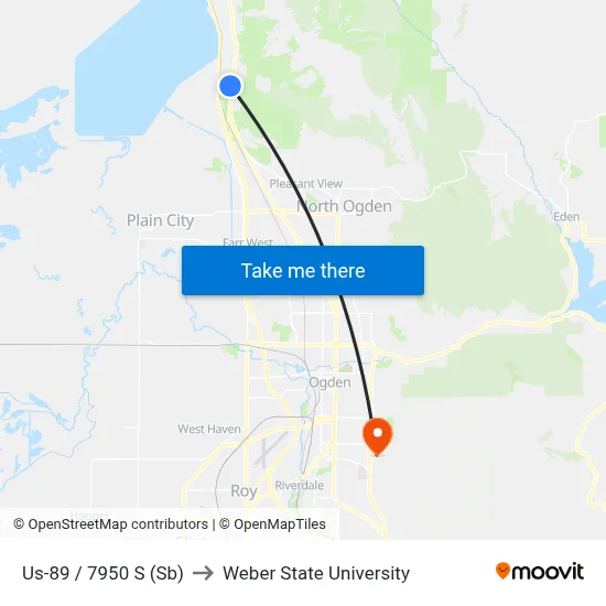 Us-89 / 7950 S (Sb) to Weber State University map
