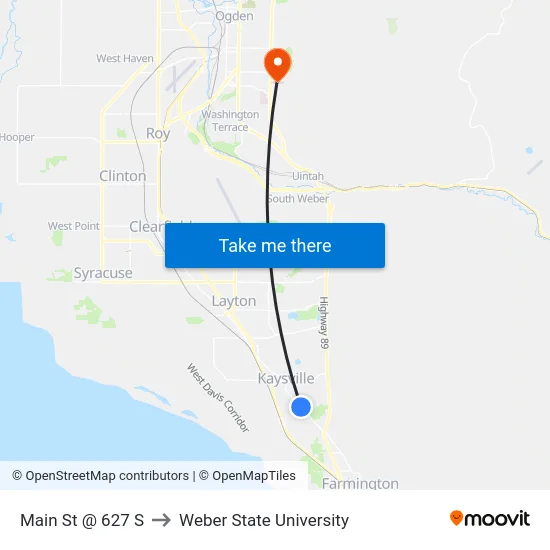 Main St @ 627 S to Weber State University map