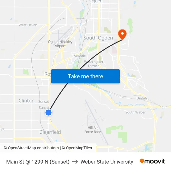 Main St @ 1299 N     (Sunset) to Weber State University map