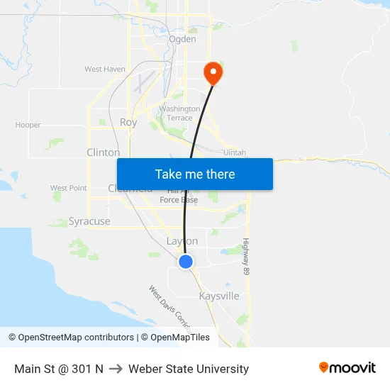 Main St @ 301 N to Weber State University map