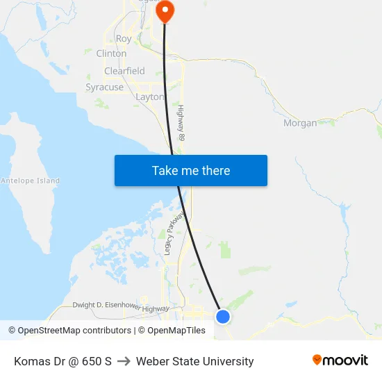 Komas Dr @ 650 S to Weber State University map