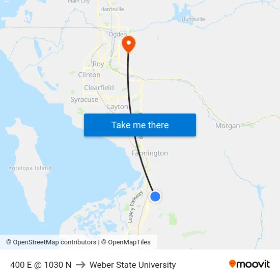 400 E @ 1030 N to Weber State University map