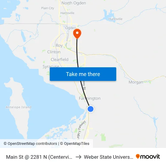 Main St @ 2281 N (Centerville) to Weber State University map