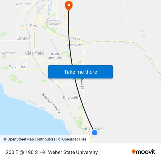 200 E @ 190 S to Weber State University map