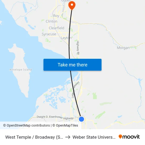 West Temple / Broadway (Sb) to Weber State University map
