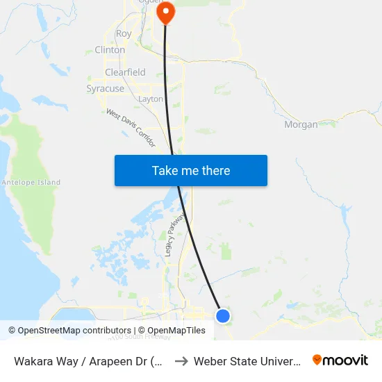 Wakara Way / Arapeen Dr (Wb) to Weber State University map