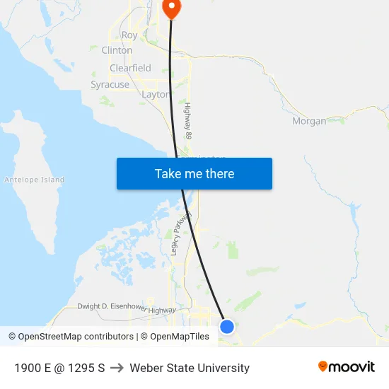 1900 E @ 1295 S to Weber State University map