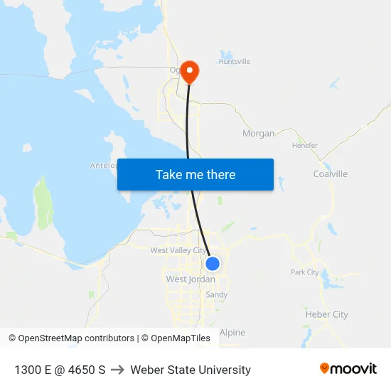 1300 E @ 4650 S to Weber State University map