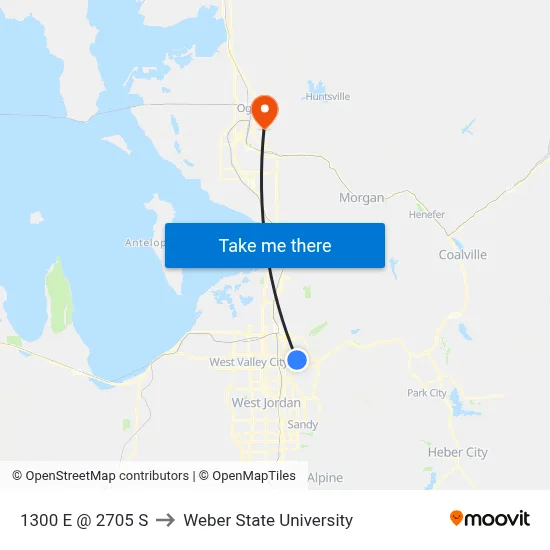1300 E @ 2705 S to Weber State University map