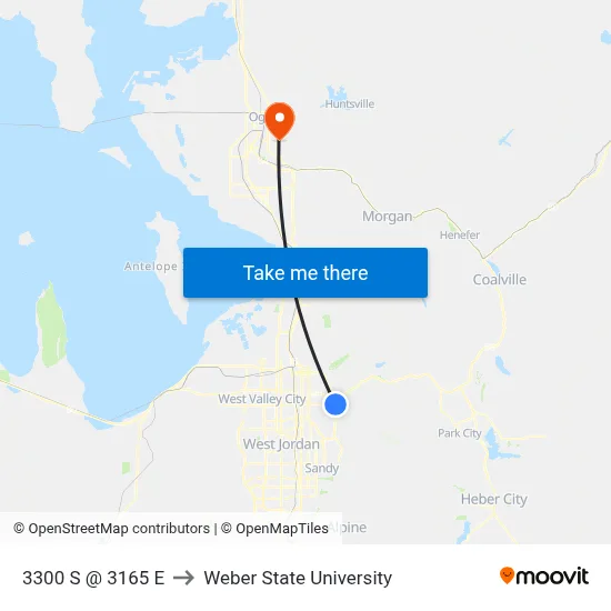 3300 S @ 3165 E to Weber State University map