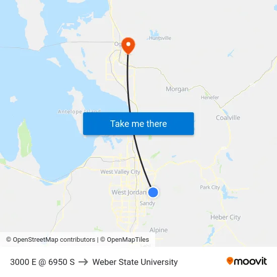 3000 E @ 6950 S to Weber State University map