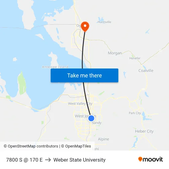 7800 S @ 170 E to Weber State University map