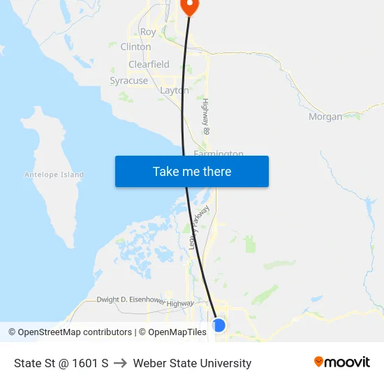 State St @ 1601 S to Weber State University map
