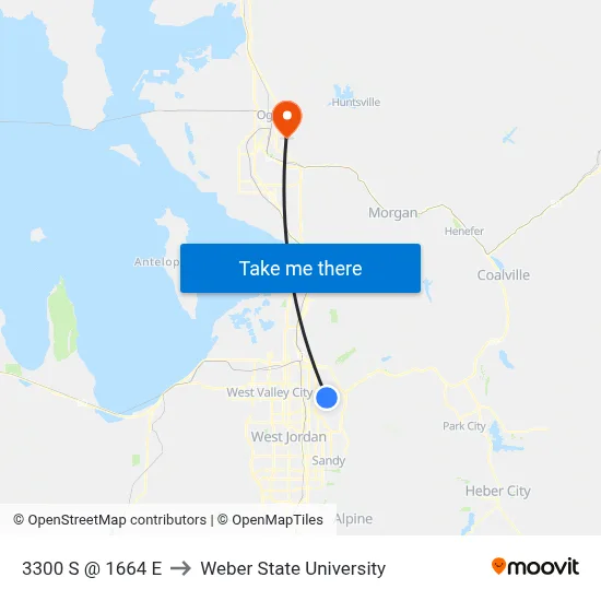 3300 S @ 1664 E to Weber State University map