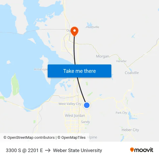 3300 S @ 2201 E to Weber State University map