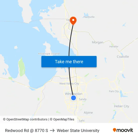 Redwood Rd @ 8770 S to Weber State University map