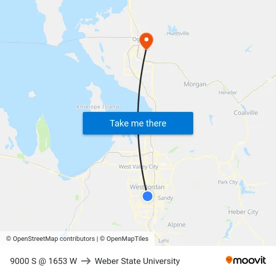 9000 S @ 1653 W to Weber State University map