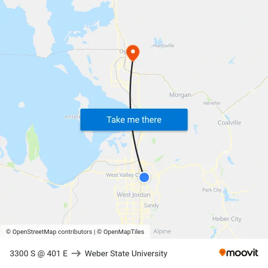 3300 S @ 401 E to Weber State University map