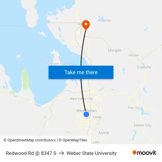 Redwood Rd @ 8347 S to Weber State University map