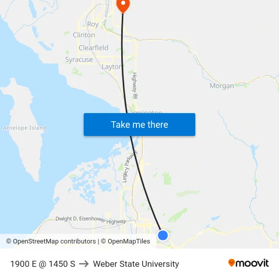1900 E @ 1450 S to Weber State University map