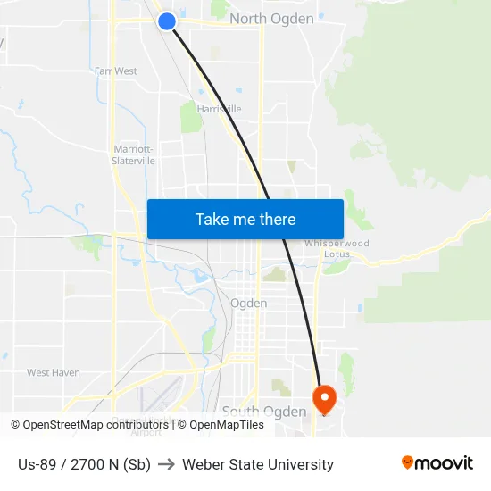 Us-89 / 2700 N (Sb) to Weber State University map