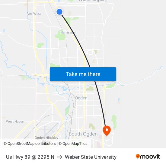 Us Hwy 89 @ 2295 N to Weber State University map