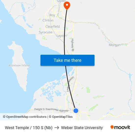 West Temple / 150 S (Nb) to Weber State University map