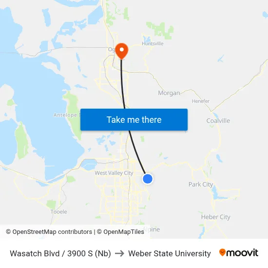 Wasatch Blvd / 3900 S (Nb) to Weber State University map