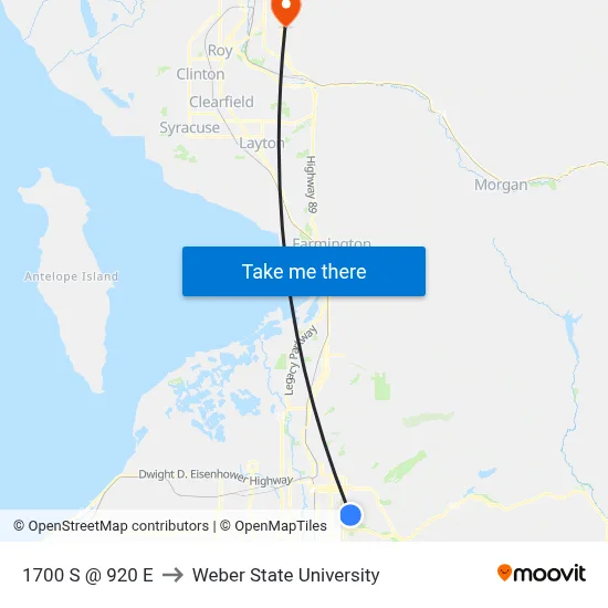 1700 S @ 920 E to Weber State University map
