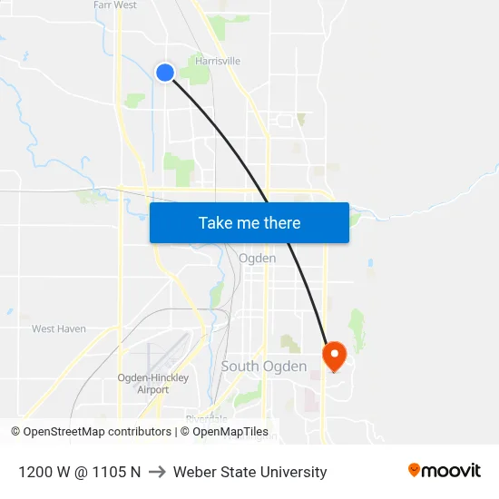 1200 W @ 1105 N to Weber State University map
