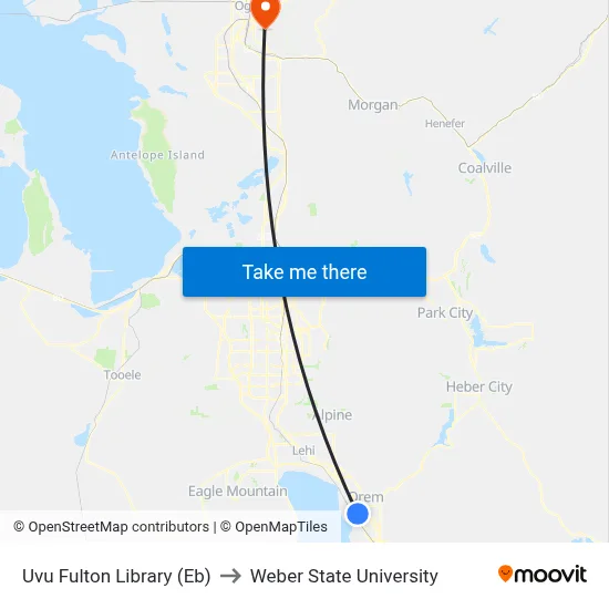 Uvu Fulton Library (Eb) to Weber State University map
