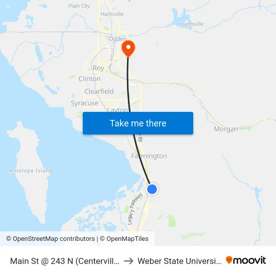 Main St @ 243 N    (Centerville) to Weber State University map