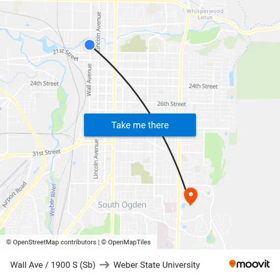 Wall Ave / 1900 S (Sb) to Weber State University map