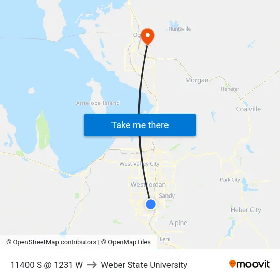 11400 S @ 1231 W to Weber State University map